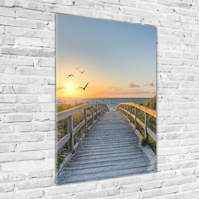 Wand-Bild Kunstdruck aus Hart-Glas Hochformat 70x100 Weg zum Strand