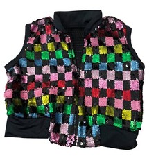 Weissman Sequin Dance Vest Checkered Multicolor Polyester/Spandex Child Small