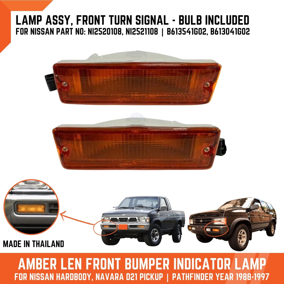 D21です。 Amber Bumper Turn Signal Light Lamp for Nissan Hardbody D21 Pickup