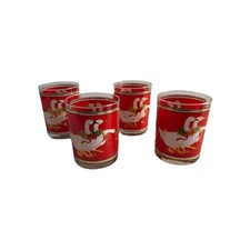 Vintage Culver Christmas Swan Double Old Fashion Glasses 14 oz Set of Four EUC
