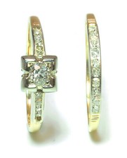 Old European Bridal Wedding Set Two-Tone 14k Gold .34 ct SI H Size 6.25