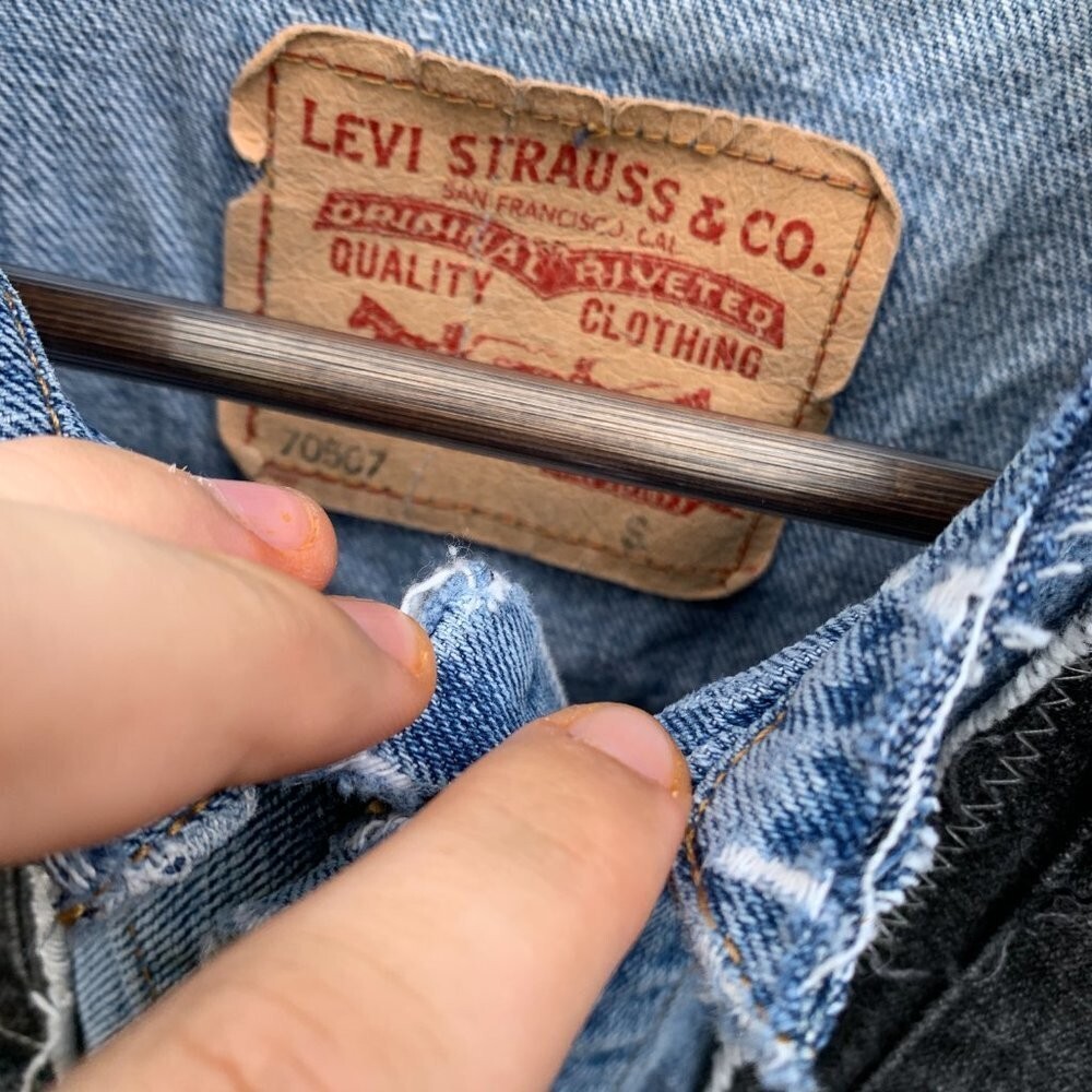 Vintage 2004 Levis Patchwork Jean Jacket Vest Sma… - image 10