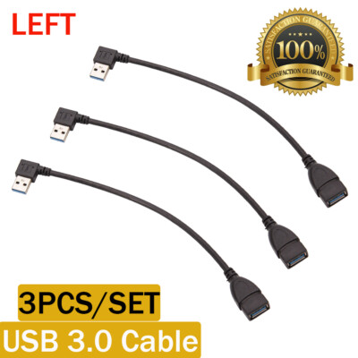 3PCS USB 3.0 Left Angled 90 Degree Extension Cable Male to Female Adapter Cord
