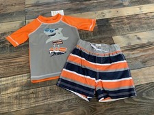 NWT Gymboree Boys Shark Surf Swim Set Rashguard And Swim Trunks Suit 12-18 M