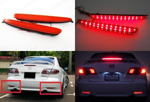 2x Red Lens Bumper Reflector LED Tail Stop Light For 02-07 Mazda 6 Atenza Mazda6