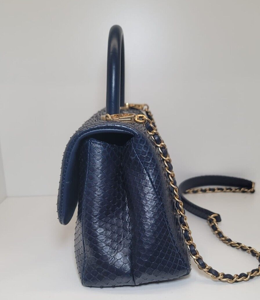 Chanel Python Mini Coco Handle Flap Bag Navy Blue… - image 5