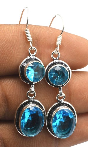 Collier + Boucles D'oreilles – Bijoux Anciens Faits Main – Iolite Bleue – Inde