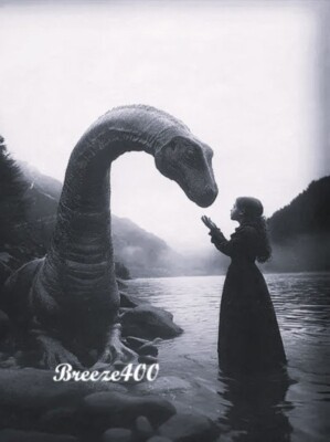 FANTASY/Computer Generated Photo/SEA MONSTER & YOUNG WOMAN/4x6 B&W Reprint