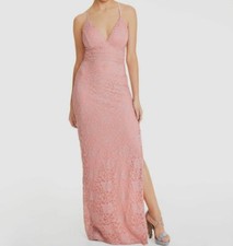 New $165 Emerald Sundae Juniors' Pink Lace V-Neck Racerback Formal Dress Size S