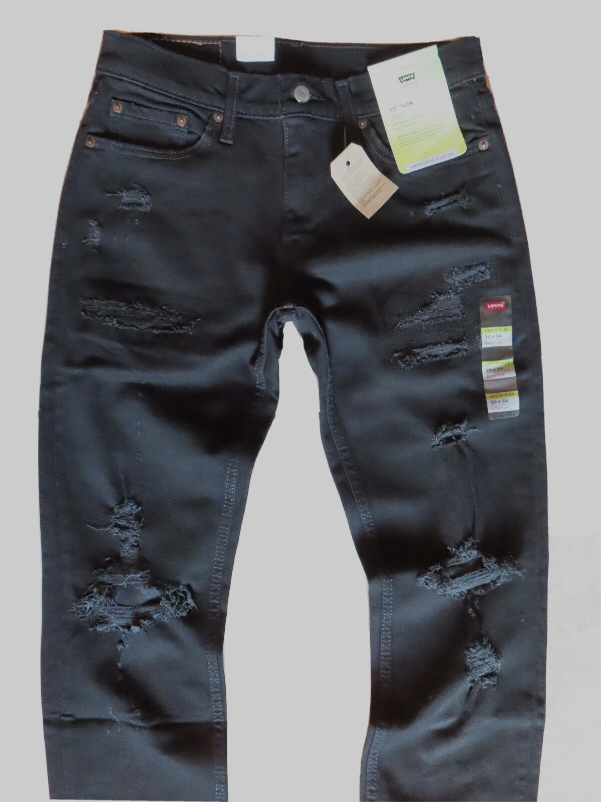 Men's Levi's 511 Slim Stretch Flex Denim Jeans Stitched with Holes 30X34 NWT