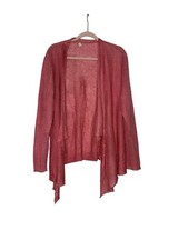 Eileen Fisher Cardigan 1X Linen Sweater Open Front Beachy Lagenlook Boho Coral