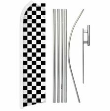 "BLACK & WHITE CHECKER" Advertising Super Flag & Pole Kit check checkered
