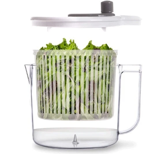 Salad Spinner-2.6 Qt, Small Manual Lettuce Spinner with Built-in Draining System