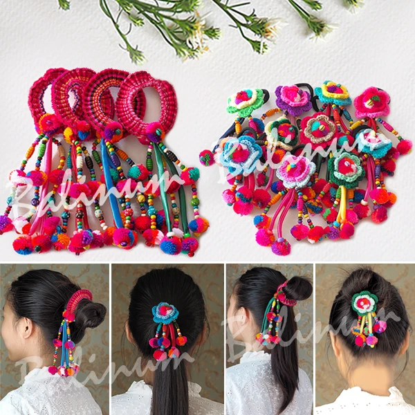 Lot Thai Tribal Craft Crochet Hair Rubber Band Colorful Acessories Xmas Gift - Image 2 of 4