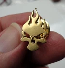 Small Flaming Burning Smiling Skull Acrylic Pin Badge Biker Fire Crâne Gold