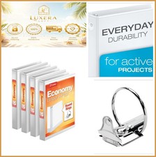 New 1 Inch 3 Ring Binder 4 Pack White Presentation View Holds 225 Sheets PVC