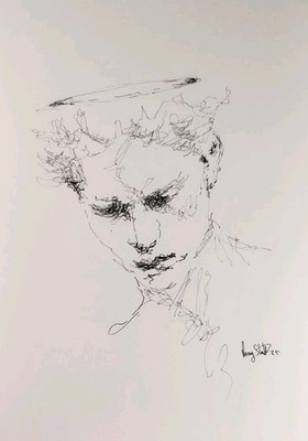 Original ENGEL Figur Tintenskizze #112 (2025) - A4 - vom Künstler Ray Statter