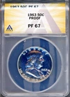 1963 50c Silver Franklin Half-dollar PF67 ANACS # 7577401 + Bonus