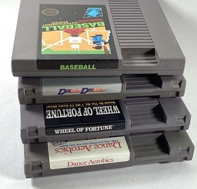 4 Nintendo NES Games  Baseball  Double Dribble  Dance Aerobics  Wheel Of Fortune