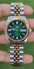 Vintage Seiko 5 Automatic 6309 Green Sunburst Dial Two Tone Day Date Men's Watch