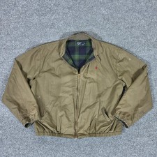 VTG 90s USA Polo Ralph Lauren Plaid Lined Zip Harrington Jacket Olive Men L Flaw