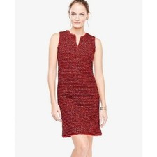 Ann Taylor Women's Red Multi Fringe Tweed Shift Dress Size 14 TALL