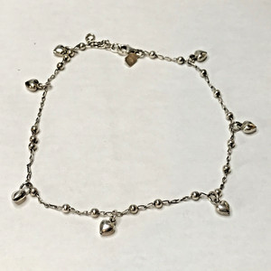 ITALY STERLING SILVER Dangle Hearts & Ball 9" to 10" Anklet Bracelet 5grams (J9)