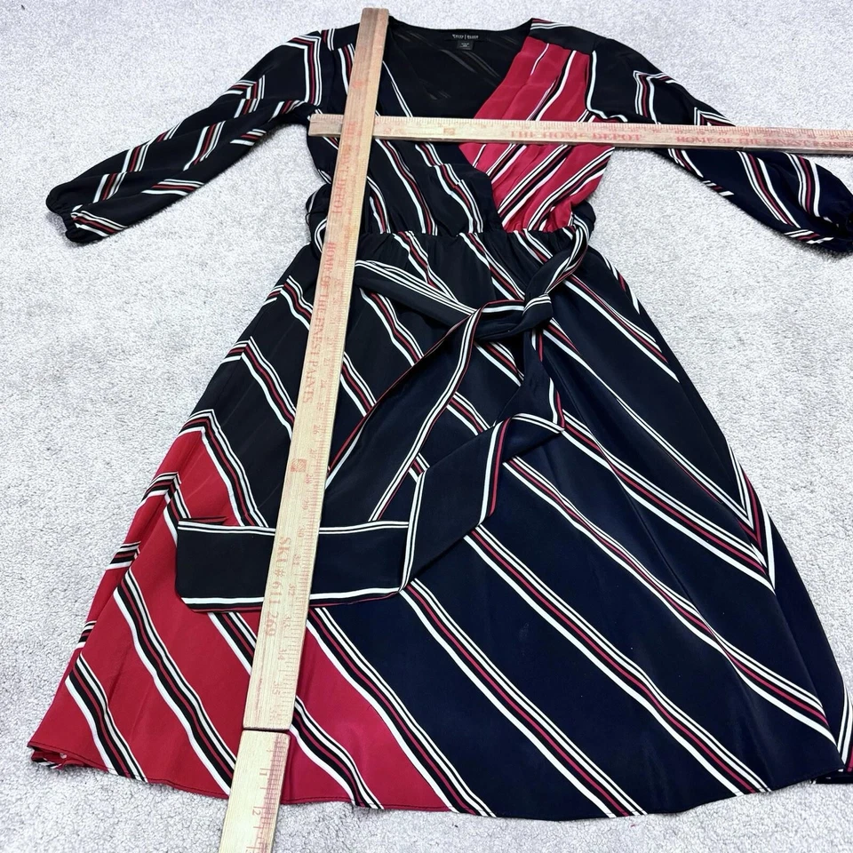 Vestido Casa Blanca Mercado Negro Multicolor Rayas Cinturón Seda Mujer’s Talla 00 Foto 2 de 4