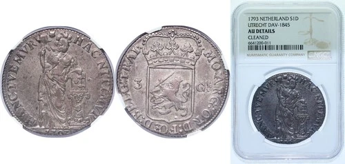 Netherlands 1793 3 Gulden Silver (.920) NGC AU