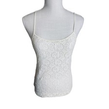 Cream Floral Sheer Lace Tank Top Cami Adjustable Straps sz M Coquette Fairycore