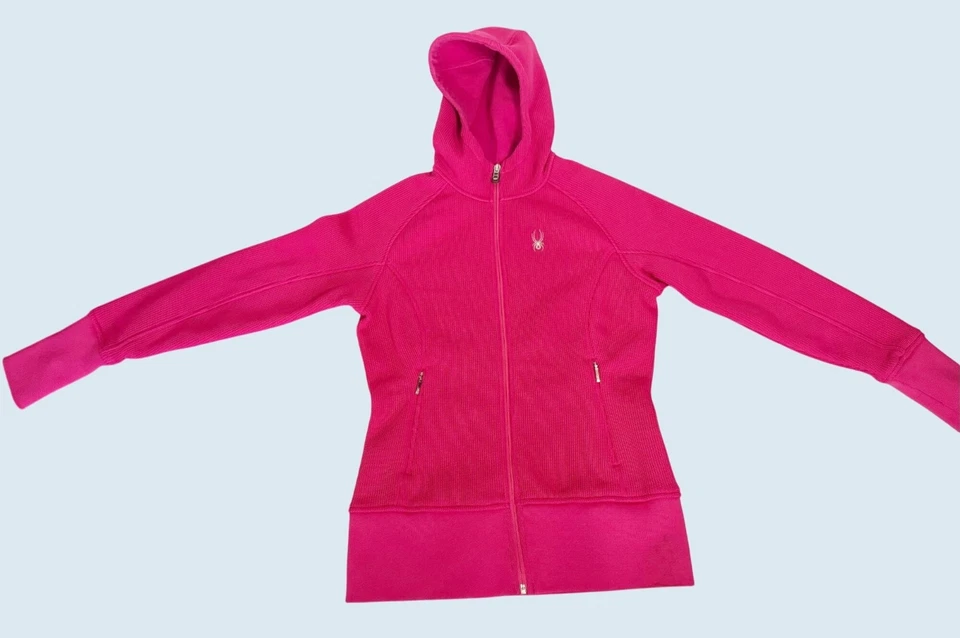 SPYDER ярко розовый флис с подкладкой молнии толстовка с капюшоном свитер толстовка Sz M - Изображение 2 из 4