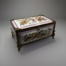 Boîte française d'antiquités en bronze doré émaillé rose Style Napoléon 24x15 CM