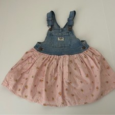 OshKosh B'gosh Pink Floral Denim Overall Skirtall Jumper Dress Size 3T