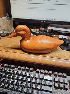 Solid Wood Duck 10'' Amber Glass Eyes Cabin Vintage Decorative Nice