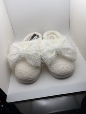 MIA Women Cozy Slippers White Sherpa Bow Mule Slides GS1412401 Size 7 NEW