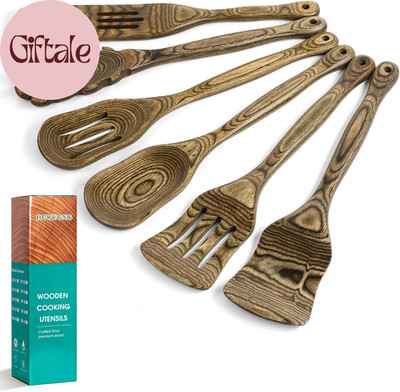 Pakkawood Wooden Cooking Utensil Set 6 Piece Nonstick Safe Kitchen Tools
