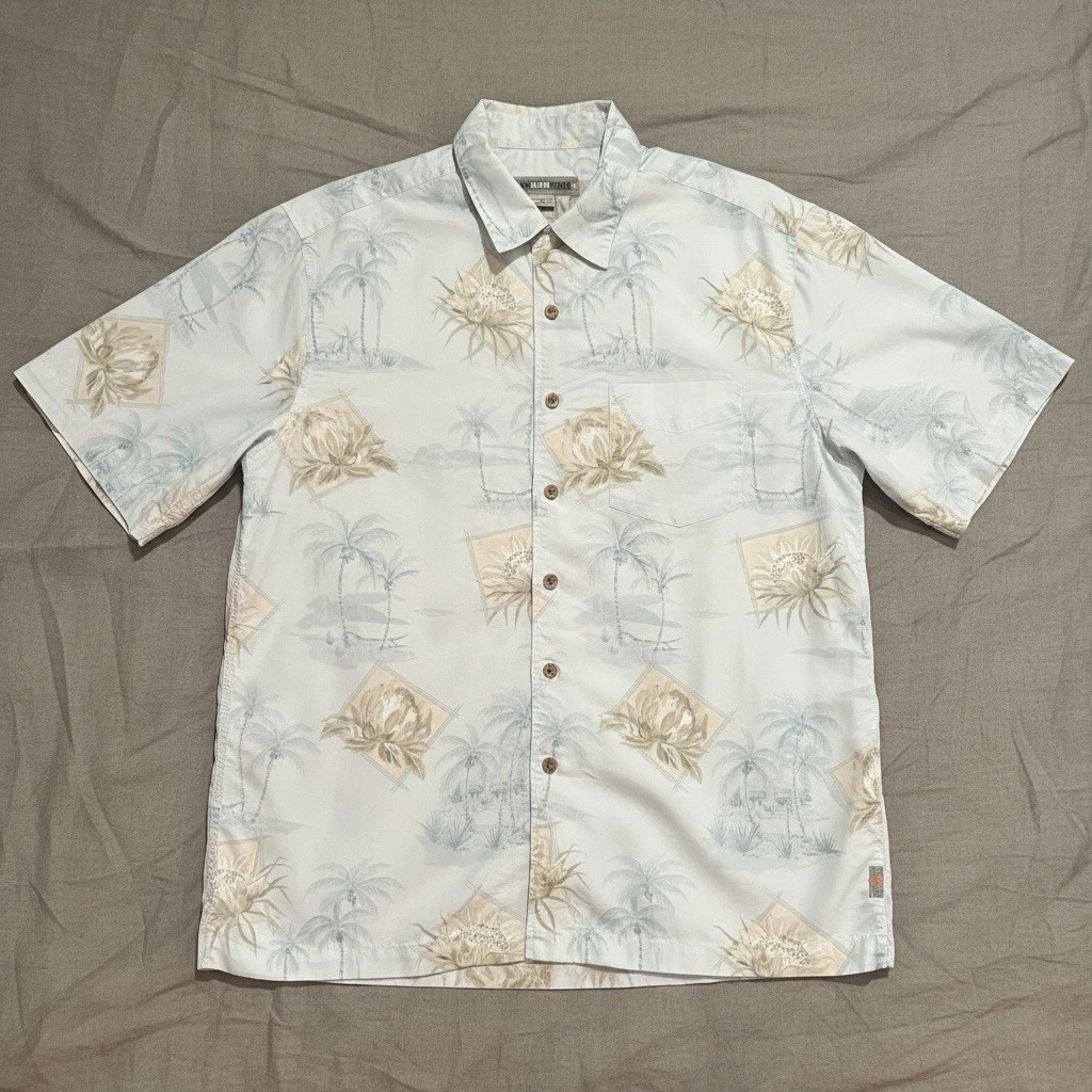 Quiksilver Edition Hawaiian Shirt Mens M Comfort Fit Tropical Pale Blue, Tan
