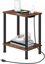 Side Table with Charging Station, End Table with USB Port and Outlet, Nightstand