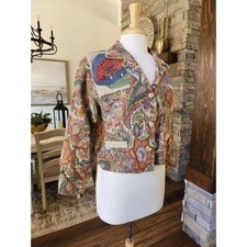 Canvasbacks Linen Patchwork Artsy Floral Cropped Blazer