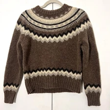Vintage Woolrich Fair Isle Sweater Womens M Wool Brown Pullover Nordic HONG KONG