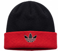 MEN'S BEANIE HAT: Adidas Trefoil Black Red Knit Winter Streetwear Skull Cap