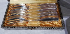 6 Kuchengabeln Gabel Kuchen Krone 100 gepunzt Silberauflage im Etui Schatulle