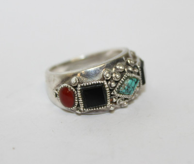 Southwestern Sterling Silver Multi-Stone Band Ring Sz: 8 [036WEA]
