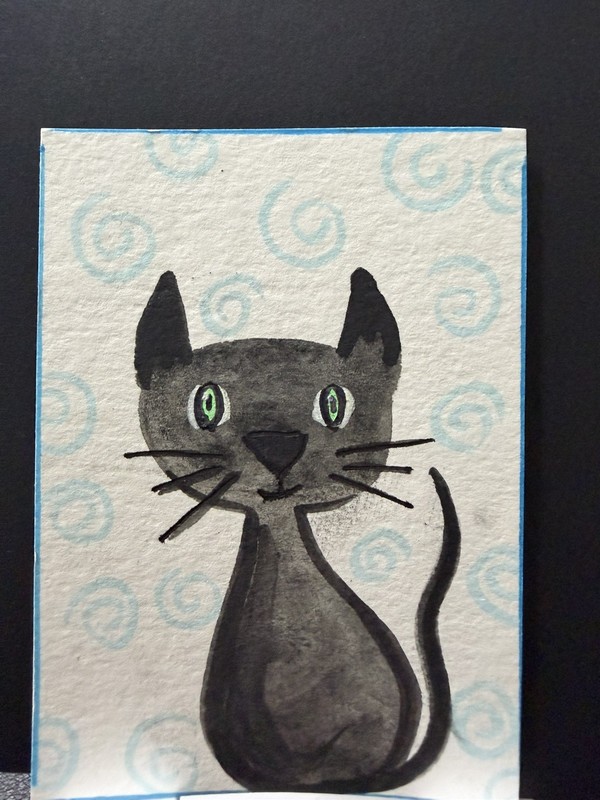ACEO Art Card, cat watercolor painting, OOAK, original 