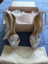 Alexandre Birman White Leather Ankle Strap Tie Bow Open Toe Block Heel 8.5