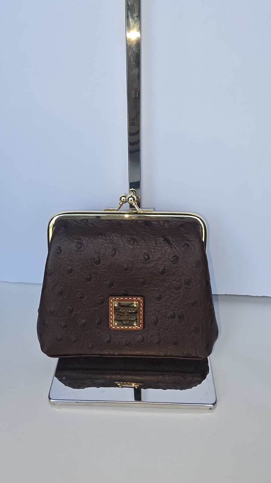 Dooney and Bourke Kiss-Lock Coin/Card Wallet In Ostrich Leather Color Brown