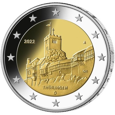 Germany, 2022, 2 euro coin, UNC, in Capsule, random leter, Thüringen!