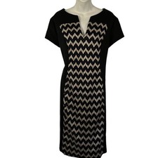 Connected Apparel Womens Sheath Short Sleeve Black Knee Length Dress sz 16