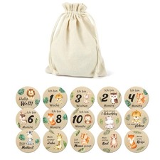 15PCS Beautiful Baby Monthly Cards - Sided Milestone Wooden Circles Discs4486