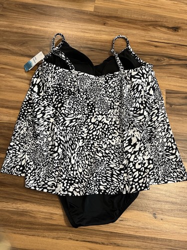 Swim Solutions Übergröße bedruckter Flyaway Fauxkini Einteiler Leopard Swirl 22W - Bild 5 von 7